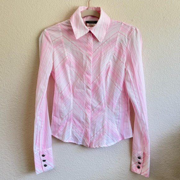 Versace Jeans Couture Vintage Button Down Long Sleeve Pink and White Stripes S - Picture 1 of 10